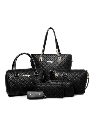 6 Piece Nylon Shoulder Bag Set Black 