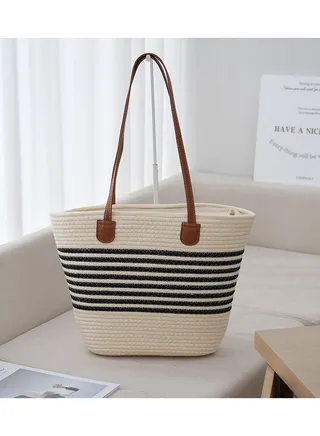 New Korean Striped Grass Woven Diagonal Cross Women's Bag 