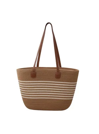 New Korean Striped Grass Woven Diagonal Cross Women's Bag 