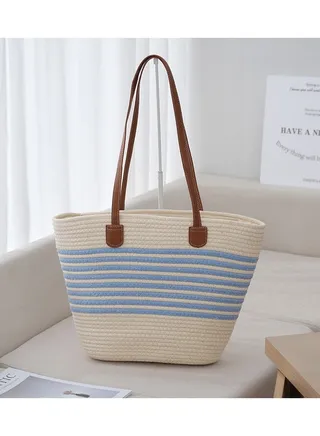 New Korean Striped Grass Woven Diagonal Cross Women's Bag 