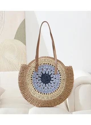 New Minimalist Circular Single Shoulder Grass Woven Bag Woven Bag 