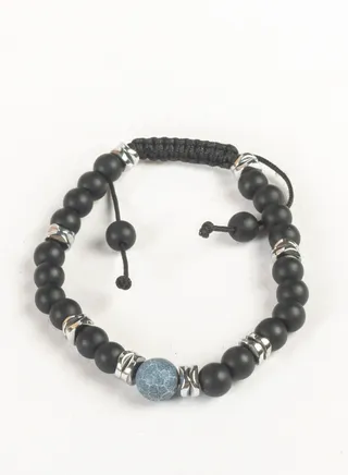 Paracord Bracelet with Black, Blue & Silver Hematite Beads Stones 