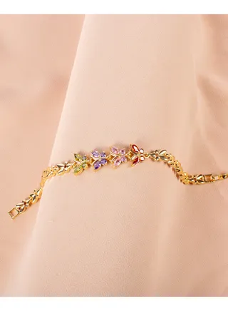 Chinese Gold Bracelet with Colorful Zirconic Butterflies 