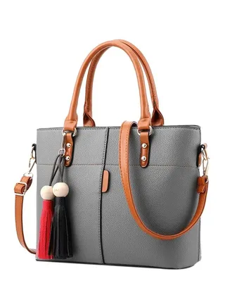 Tassel Pendent Shoulder Bag Grey/Brown/Red 