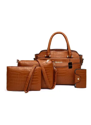 4-Piece Classic Elegant Fashion Shoulder Bag Set Brown 