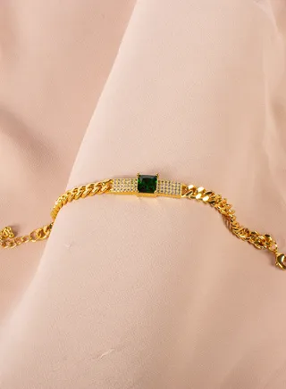 Chinese Gold Bracelet with Green Zirconic Stone 