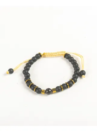Paracord Bracelet with Black and Golden Hematite Beads Stones 