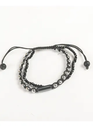 2 Layered Paracord Bracelet with Silver Onyx Beads 