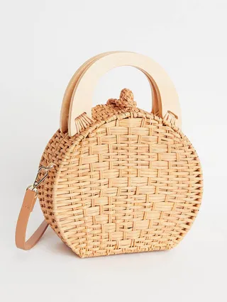 Wicker Half Moon Handbag Brown 