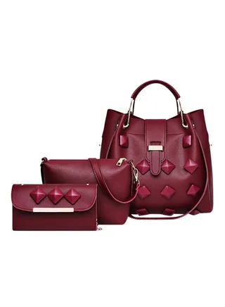 3 Piece Shoulder Bag Set Burgundy 