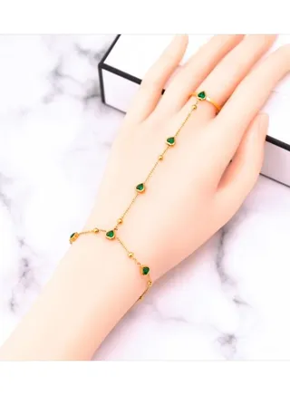 Stainless Steel Green Zirconic Hearts Bracelet with Free Size Ring 