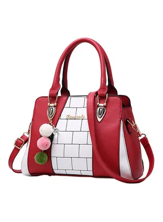 Contrast Colour Fur Ball Decor Shoulder Bag White/Red 