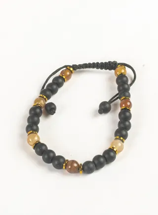 Paracord Bracelet with Black, Brown & Golden Hematite Beads Stones 