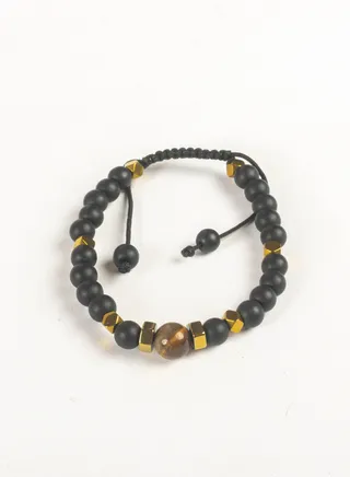 Paracord Bracelet with Black, Brown & Golden Hematite Beads Stones 