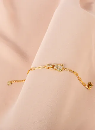 Chinese Gold Bracelet Golden with Zirconic Panther Head 