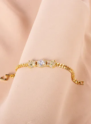 Chinese Gold Bracelet with a Zirconic Panther Head 