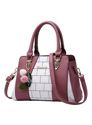Contrast Colour Fur Ball Decor Shoulder Bag White/Pink 