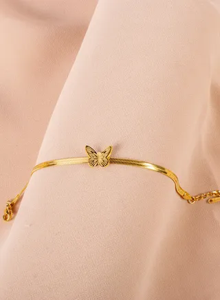 Stainless Steel Bracelet Golden with Golden Butterfly 