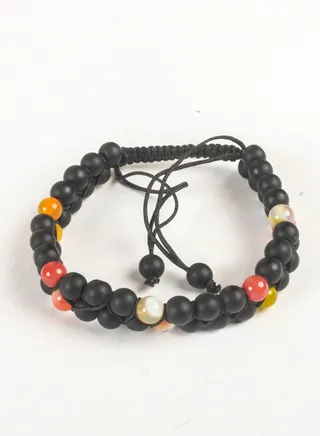 2 Layered Paracord Bracelet with Black & Multicolors Beads 