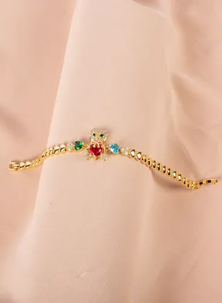 Chinese Gold Bracelet with Colorful Zirconic Baby Bear 