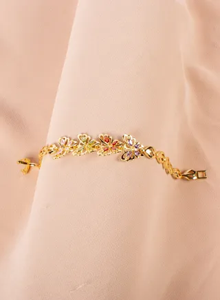 Chinese Gold Bracelet with Colorful Zirconic Butterflies 