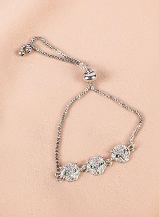 Chinese Gold Bracelet Silver with Zirconic Panther Heads 