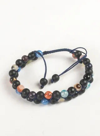 2 Layered Paracord Bracelet with Black & Multicolors Beads 