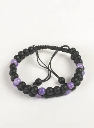2 Layered Paracord Bracelet with Black & Purble Beads 