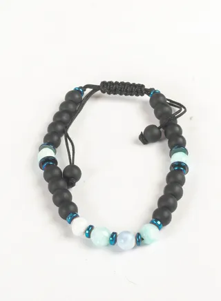 Paracord Bracelet with Black & Blue Hematite Beads Stones 