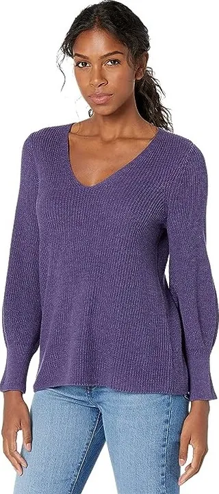 NIC+ZOE Petite Shaker Knit V-Neck Sweater (Fig) Women's Clothing