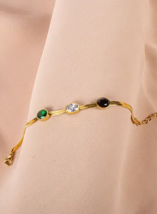 Stainless Steel Bracelet Golden with Colorful Zircon Stones 