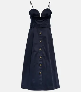 Belted cotton-blend midi dress