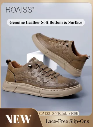 Business Casual Leather Shoes for Men Round Toe Low Top Front Lace up Anti Slip Driving Shoes Mens Retro Stretch Sole Comfort Wear Resistant Walking Shoes For All Seasons 