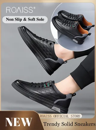 Casual Versatile Leather Shoes for Men Round Toe Low Top Front Lace up Breathable Anti Slip Walking Shoes Mens Stretch Sole Comfort Wear Resistant Driving Shoes for All Seasons 