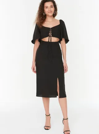 Split Hem Cut Out Tie Detail Dress