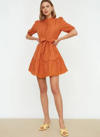 Bow Lace Detail Button Down Dress