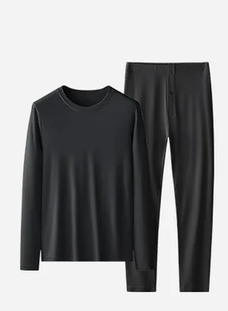 Mens Solid Color Thin Long Johns And Thermal Underwear Set 2 Piece Base Layer Set for Men Black 
