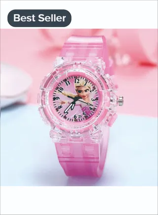 LED Ccartoon Ice and Snow Children's Watch Colorful Luminous Soft Silicone Belt Electronic Watch Men And Women Luminous Children Cute Cartoon Colorful Lights Watch Pink 