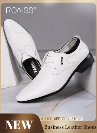Business Formal Leather Shoes for Men Lightweight and Non Slip Pointed Patent Leather Shoes for Office Wedding Business Trip Casual Soft and Breathable Men's Lace up Leather Shoes for Bridegroom 