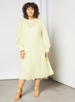 Plus Size Ruffle Midi Dress Yellow