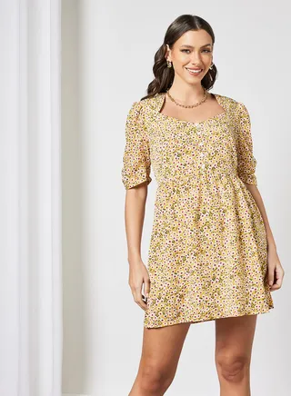 Floral Print Dress Yellow