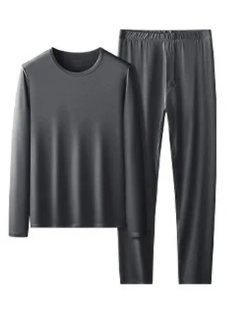 Mens Long Johns Fleese And Thin Thermal Underwear Set, 2 Piece Cold Weather Base Layer Set for Men Dark Grey 