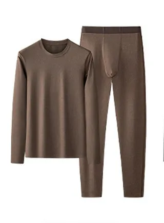 Mens Long Johns Cotton And Thermal Underwear Set 2 Piece Cold Weather Base Layer Set for Men Dark Brown 