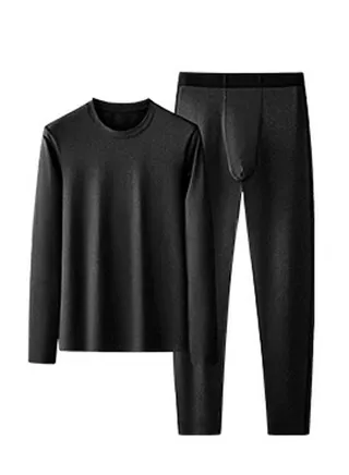 Mens Long Johns Cotton And Thermal Underwear Set 2 Piece Cold Weather Base Layer Set for Men Black 