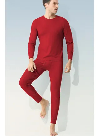Mens Long Johns And Thermal Underwear Set 2 Piece Thin Base Layer Set for Men Red 
