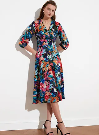 V-Neck Floral Print Dress