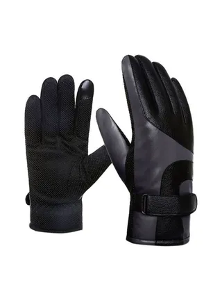 PU Leather Wind-Resistant Gloves Grey/Black 