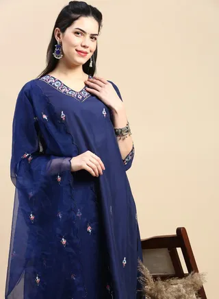 All Over Embroidered Kurta & Pant with Dupatta Set 