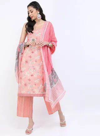 Floral Print Strappy Kurta and Palazzo with Dupatta Set 