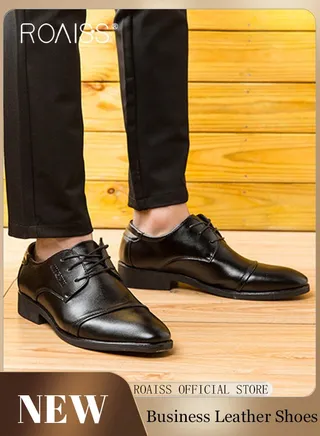 Business Formal Leather Shoes for Men Lightweight and Non Slip Pointed Patent Leather Shoes for Office Wedding Business Trip Casual Soft and Breathable Men's Lace up Leather Shoes for Bridegroom 